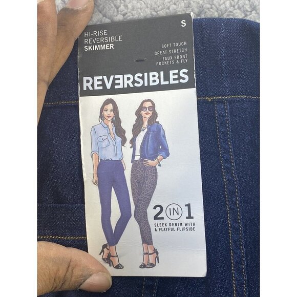 HUE Womens Indigo Floral Reversible High Waist Denim Skimmer Size‎ Small New - Picture 7 of 11